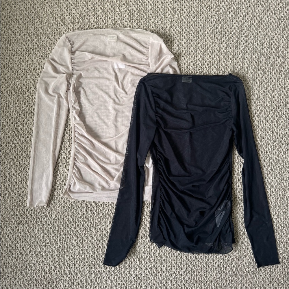 Abercrombie & Fitch Sheer Long Sleeve Top Duo - Black & Light Beige
